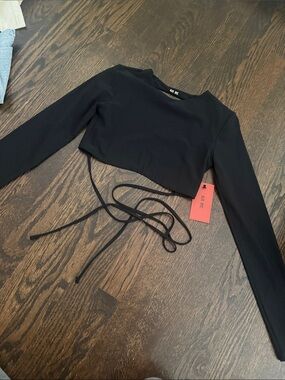 ALIX NYC Black Long-Sleeve Wrap Crop Top